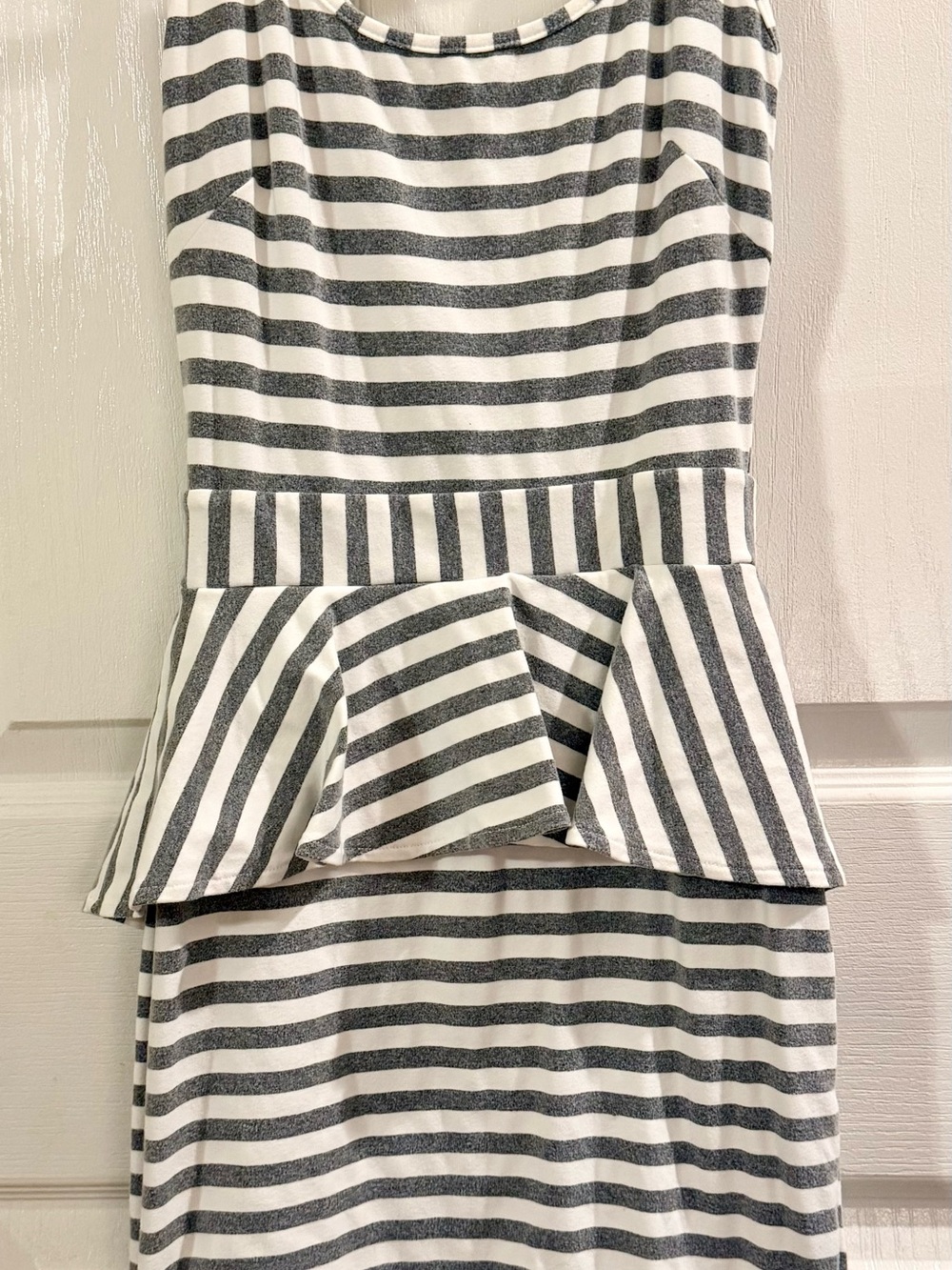 bebe Striped Dress in White and Gray